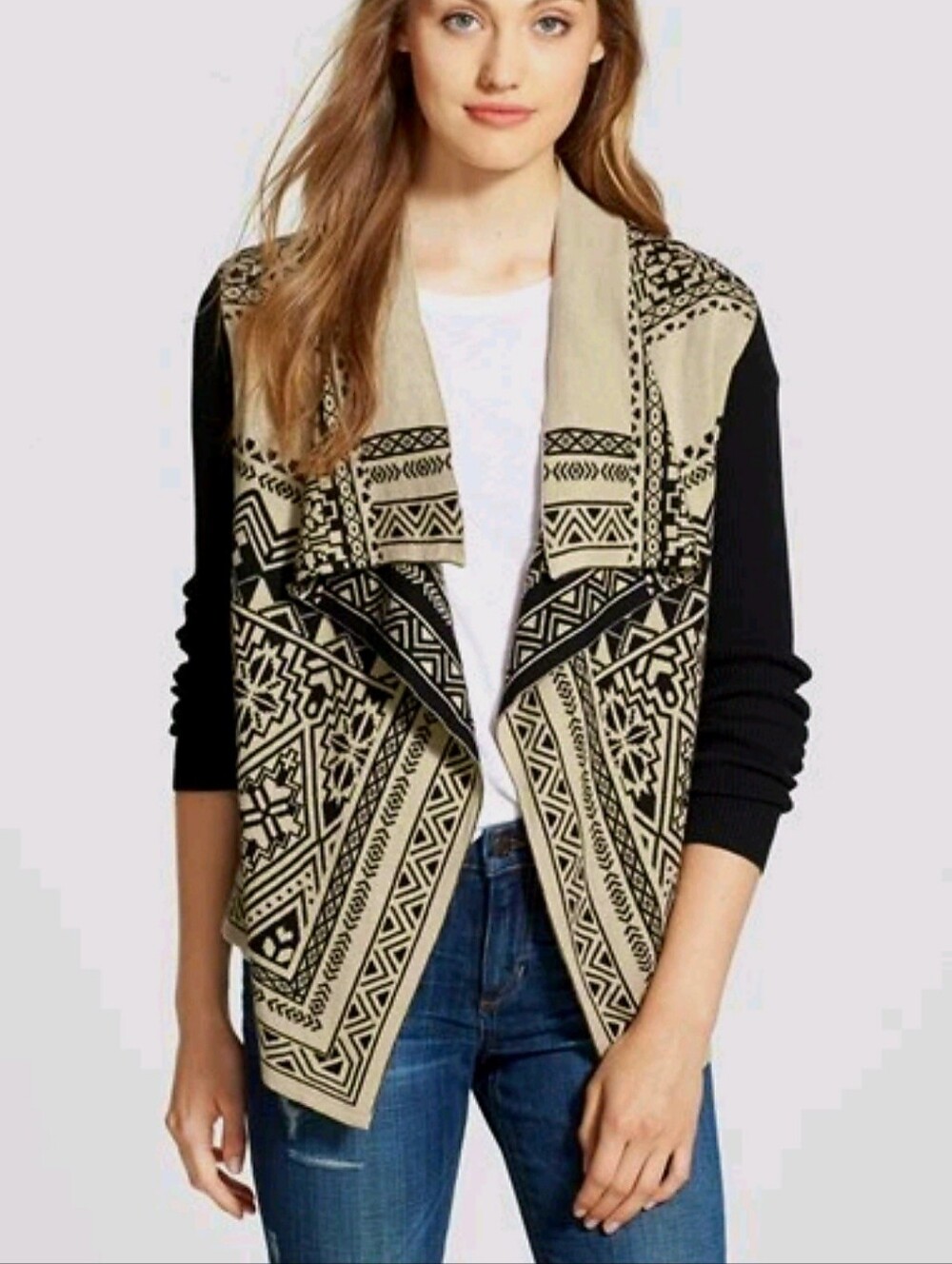 NWT Lucky Brand Open Front Aztec Pattern Drapped Cardigan Women's Size 3X